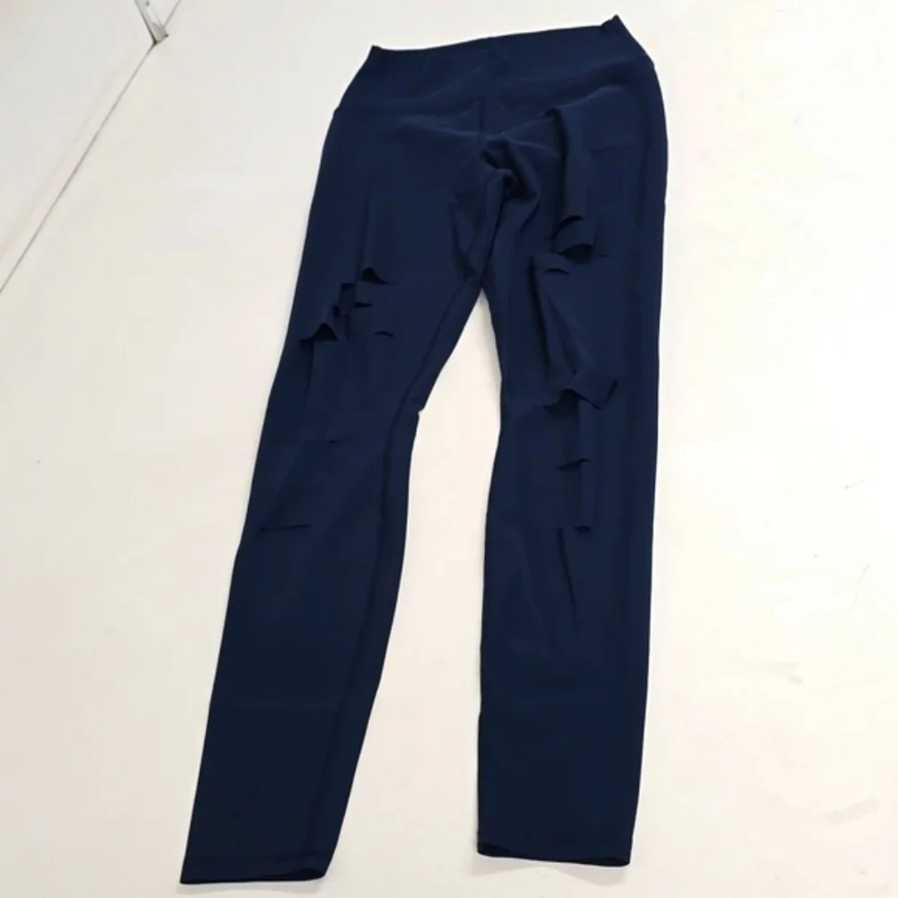 Alo Legging High Waisted Ripped Warrior Rich Navy Tight